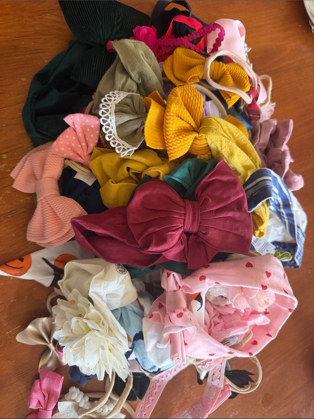 Assorted Kids Hair Bow Headbands - Pink, Yellow, Burgundy, Green, Cream